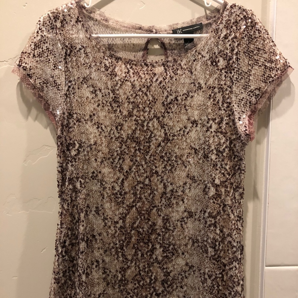 INC snakeskin look sequined blouses